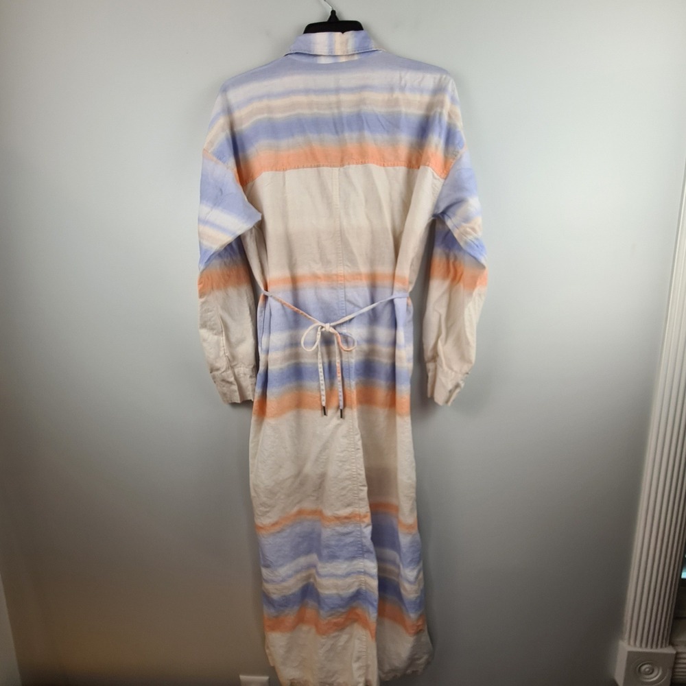 CALIA Womens Linen Blend Ombre Stripe Maxi Shirt Dress Blue Orange M Beach Cover - Picture 8 of 9